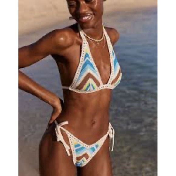 aerie Other - Aerie‎ Multicolor Striped Crochet Halter Swimwear Swim Bikini Top Sz XL